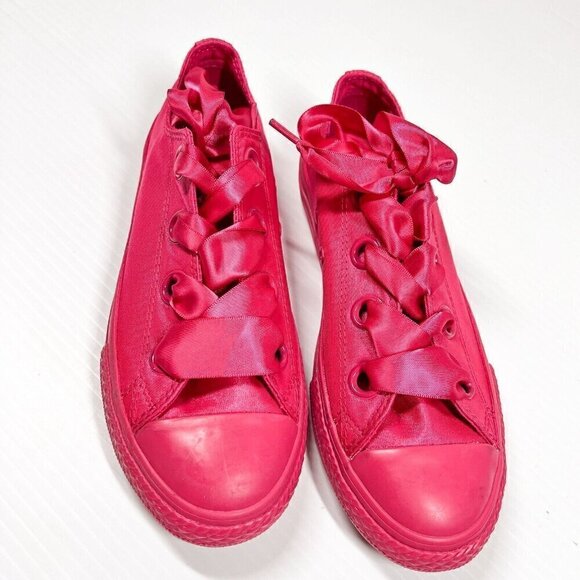 Converse All Star Velvet Junior Size 3 Ribbon Laces Pink Girls Sneaker Shoes - Picture 2 of 10